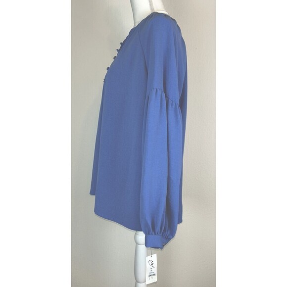 NY Collection Balloon Sleeve Peasant Blue Blouse Plus Size 2X (18/20) - Picture 11 of 15